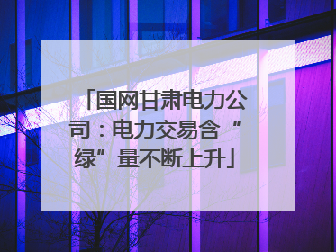 国网甘肃电力公司：电力交易含“绿”量不断上升