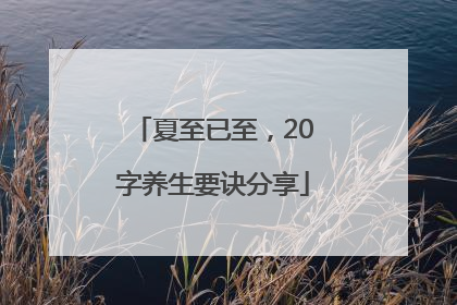 夏至已至，20字养生要诀分享