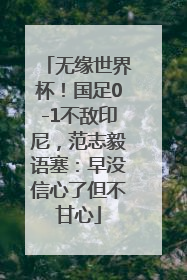 无缘世界杯！国足0-1不敌印尼，范志毅语塞：早没信心了但不甘心