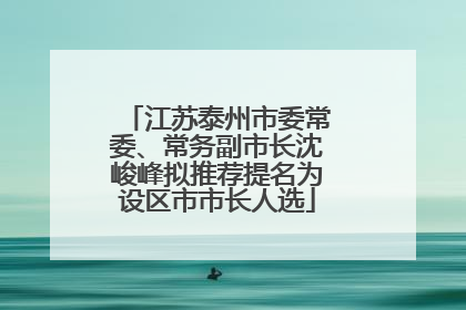 江苏泰州市委常委、常务副市长沈峻峰拟推荐提名为设区市市长人选